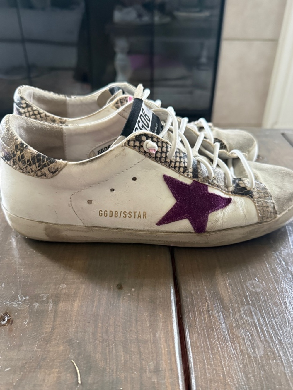 Golden Goose Superstar Sneakers 39 Purple Star Snakeskin Distressed GGDB